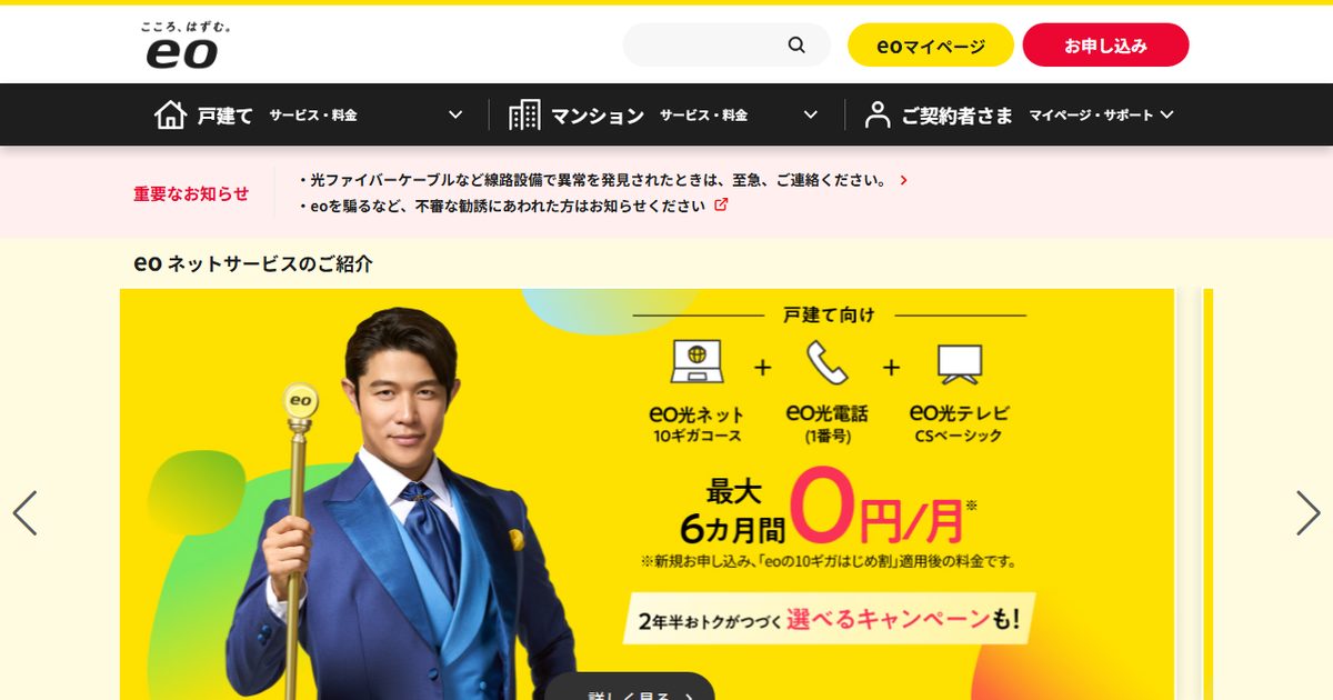 eo光の公式サイト(2026年10月時点の画面)